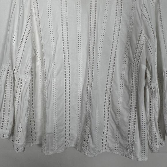 H&M Womens Top Medium Cotton Eyelet Bell Sleeve Cottagecore Fairy Beachy Coastal - Picture 4 of 11